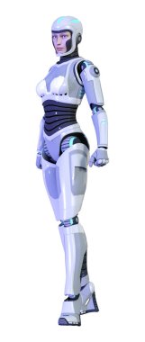 3D render kadın Robot üzerinde beyaz