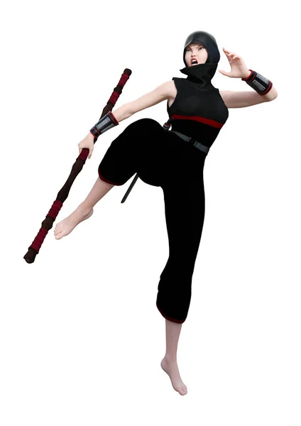 Representación 3D Ninja hembra en blanco — Foto de Stock