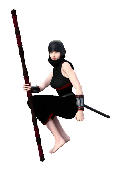 3D Rendering Ninja femminile su bianco — Foto Stock