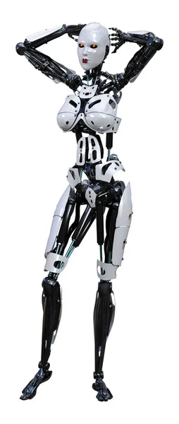 Representación 3D Robot femenino en blanco —  Fotos de Stock