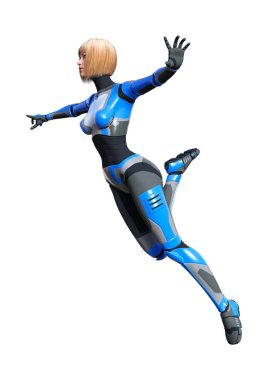 3D render kadın Robot üzerinde beyaz