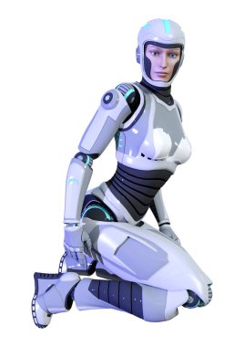 3D render kadın Robot üzerinde beyaz