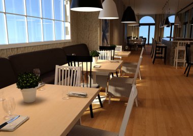 3d Rendering Cafe Yemek Alanı
