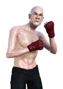 3d Rendering Kıdemli Man Boks Beyaz