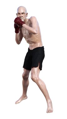 3d Rendering Kıdemli Man Boks Beyaz