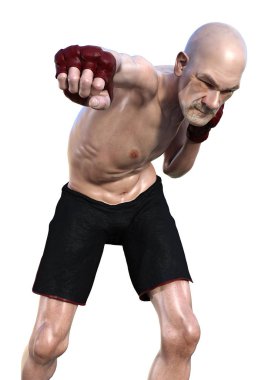 3d Rendering Kıdemli Man Boks Beyaz