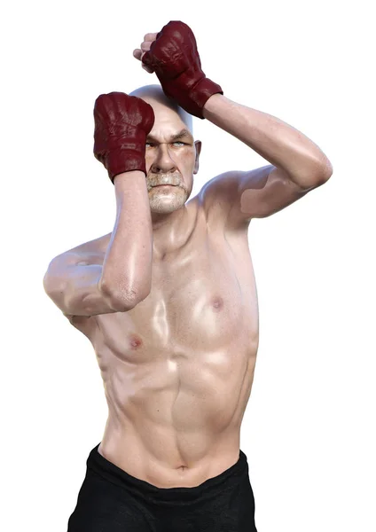 3D renderização Senior Man Boxe em Branco — Fotografia de Stock
