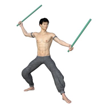 3D render Asya adam beyaz