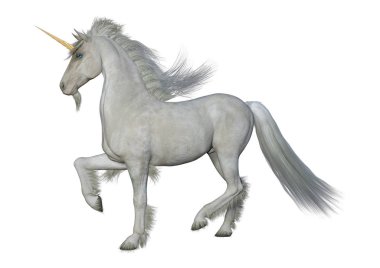 3D render peri masalı tek boynuzlu at üzerinde beyaz beyaz