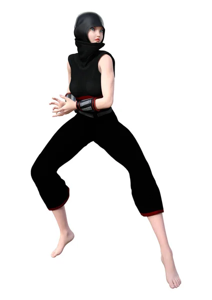 3D Rendering Ninja femminile su bianco — Foto Stock