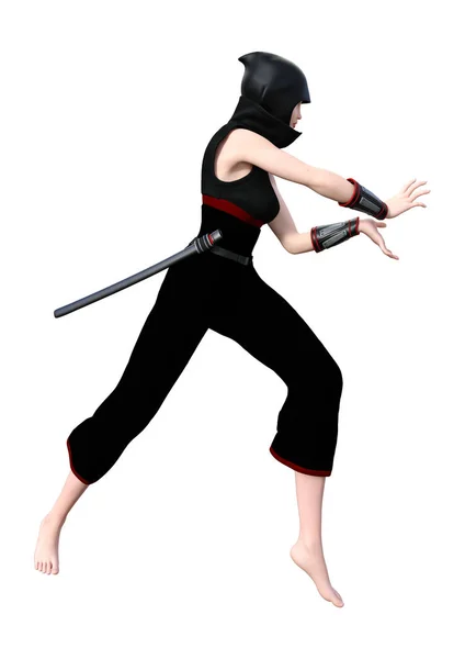 3D rendering kvinnlig Ninja på vit — Stockfoto