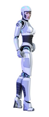 3D render kadın Robot üzerinde beyaz