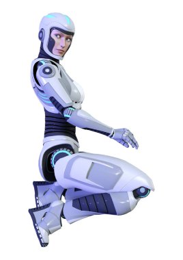 3D render kadın Robot üzerinde beyaz