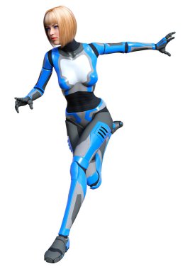 3D render kadın Robot üzerinde beyaz