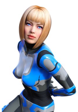 3D render kadın Robot üzerinde beyaz