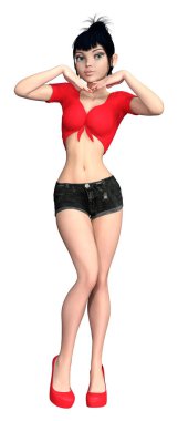 3D render Pinup kız beyaz