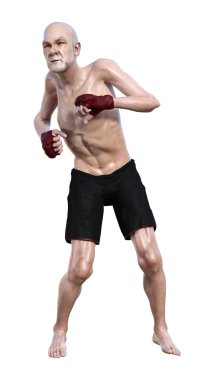 3d Rendering Kıdemli Man Boks Beyaz