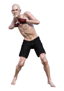 3d Rendering Kıdemli Man Boks Beyaz