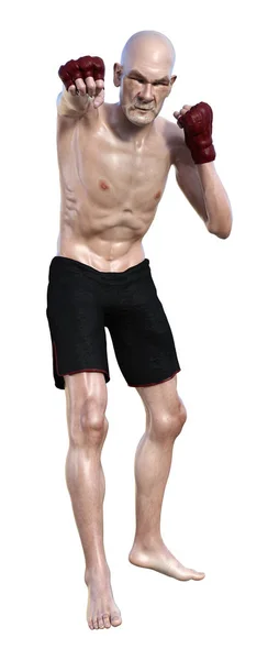 3D Rendering Senior Man Boxing on White — Stock Photo, Image