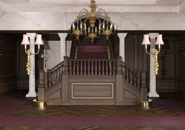 3D-rendering barokke inkomhal — Stockfoto