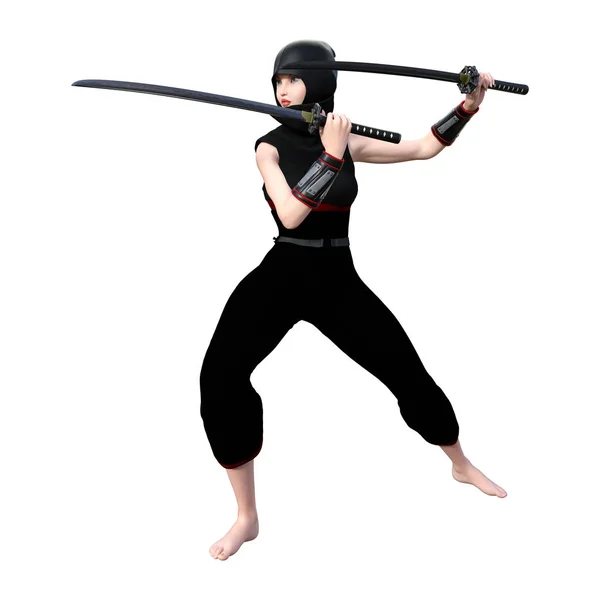 3D Rendering Ninja femminile su bianco — Foto Stock