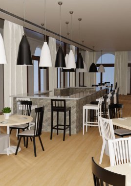 3d Rendering Cafe Yemek Alanı