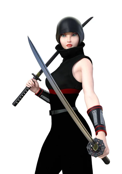 Representación 3D Ninja hembra en blanco — Foto de Stock