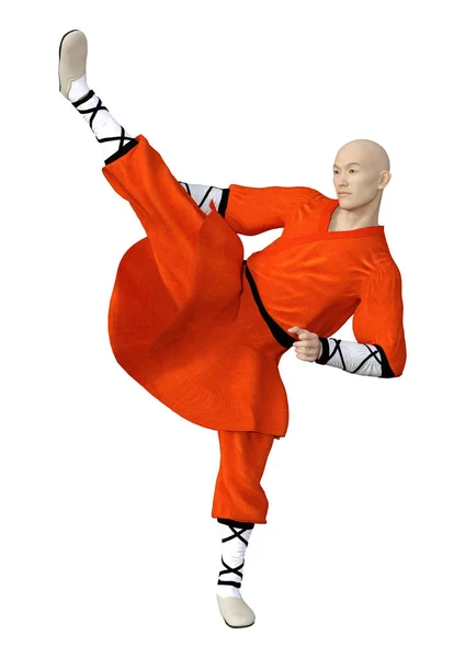 Redare 3D Shaolin Monk pe alb — Fotografie, imagine de stoc