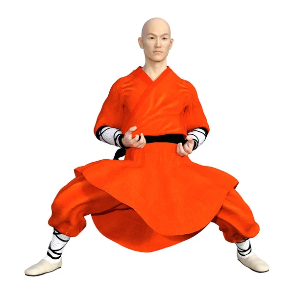 Rendu 3D moine Shaolin sur blanc — Photo