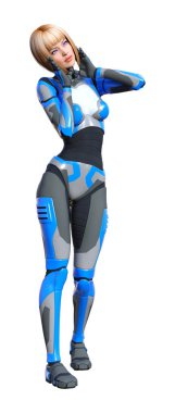 3D render kadın Robot üzerinde beyaz