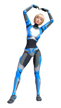 3D render kadın Robot üzerinde beyaz