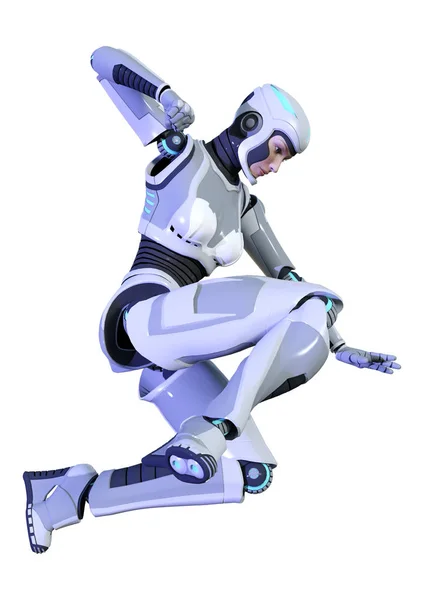 3D Rendering robot femminile su bianco — Foto Stock