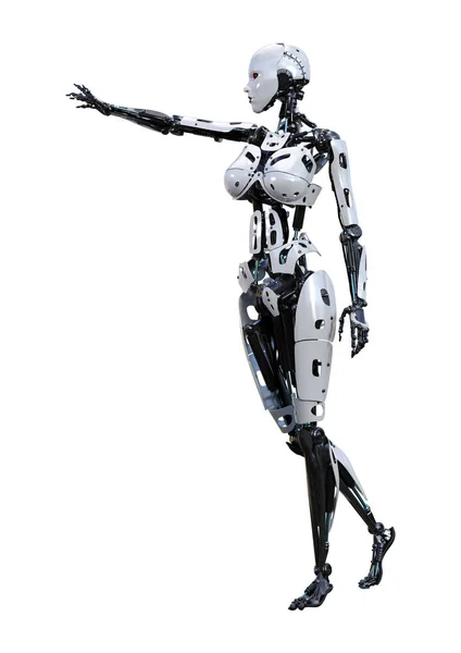 3D-рендеринг женского робота на белом — стоковое фото