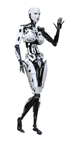화이트에 3d 렌더링 여성 로봇 — 스톡 사진