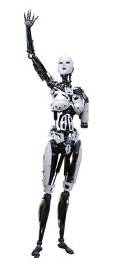 3D render kadın Robot üzerinde beyaz