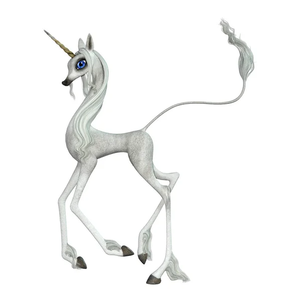 3D rendering sprookje White Unicorn op wit — Stockfoto