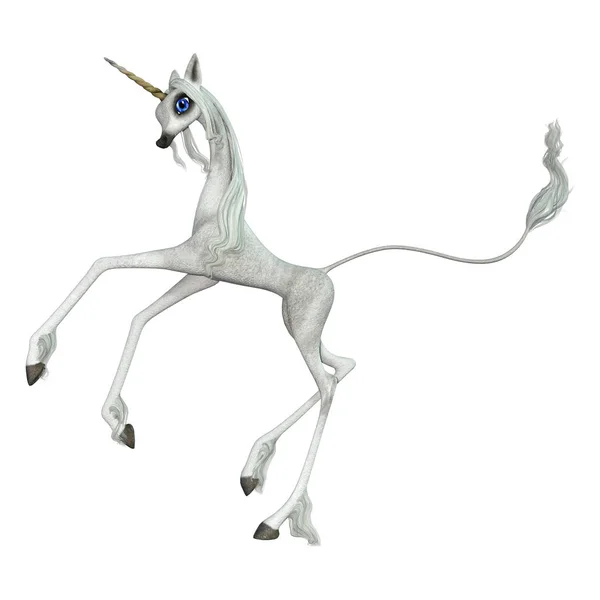 3D Rendering Fairy Tale White Unicorn on White — Stock Photo, Image