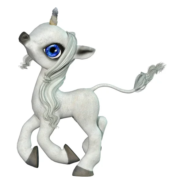 3D rendering Fairy Tale Little White Unicorn na białym — Zdjęcie stockowe