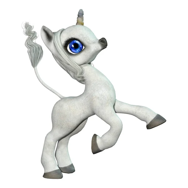 3D-rendering sprookje Little White Unicorn op wit — Stockfoto