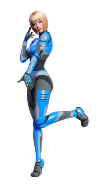 3D render kadın Robot üzerinde beyaz