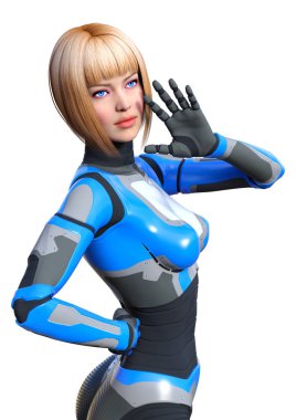 3D render kadın Robot üzerinde beyaz