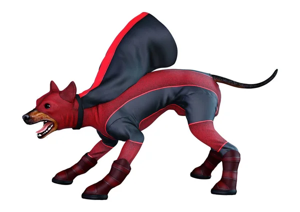 3d Rendering Superhero Dog beyaz — Stok fotoğraf