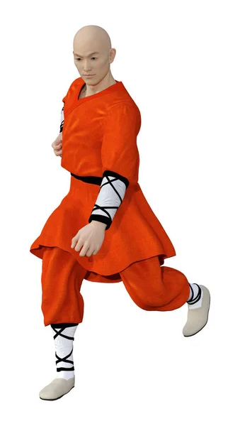 3D Rendering Shaolin Monk on White — Stock Photo, Image