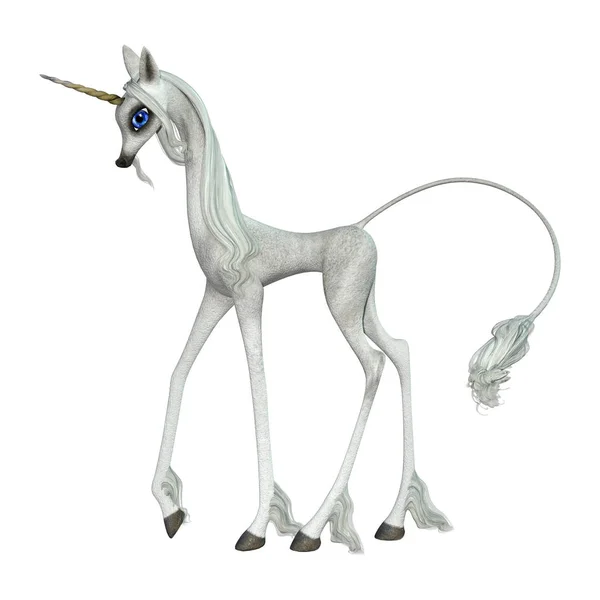 3D Rendering Fairy Tale White Unicorn on White — Stok Foto