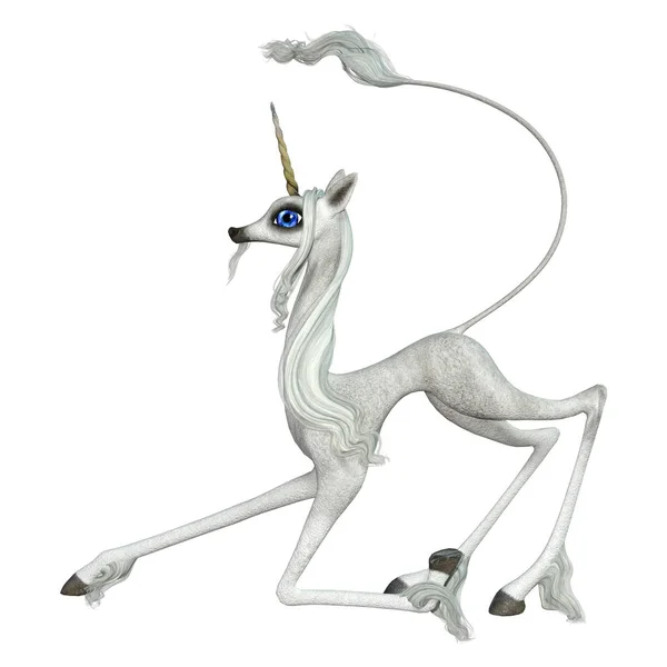 Cuento de hadas 3D Unicornio blanco sobre blanco — Foto de Stock