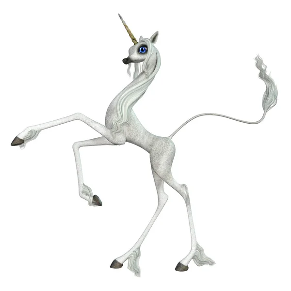 3D Rendering fiaba bianco unicorno su bianco — Foto Stock