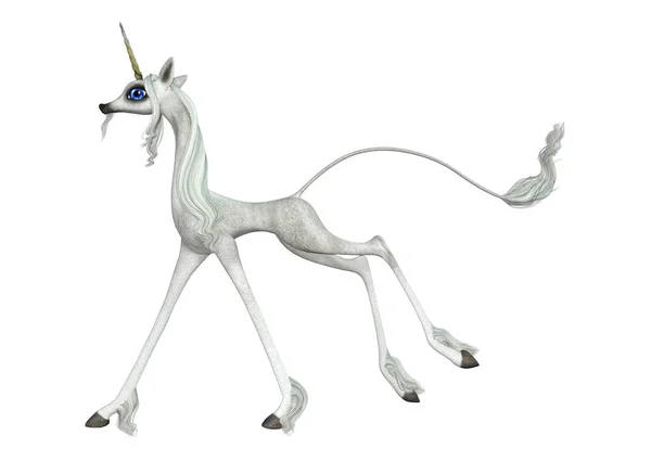 3D Rendering Fairy Tale White Unicorn on White — Stock Photo, Image
