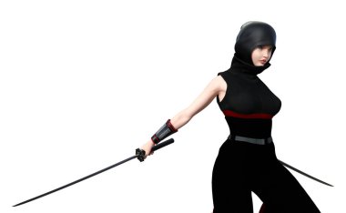 3D render erkek Ninja beyaz