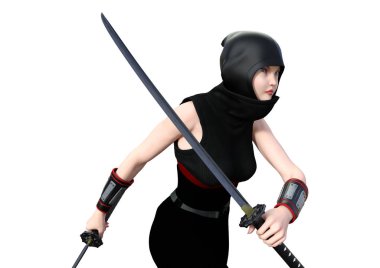 3D render erkek Ninja beyaz