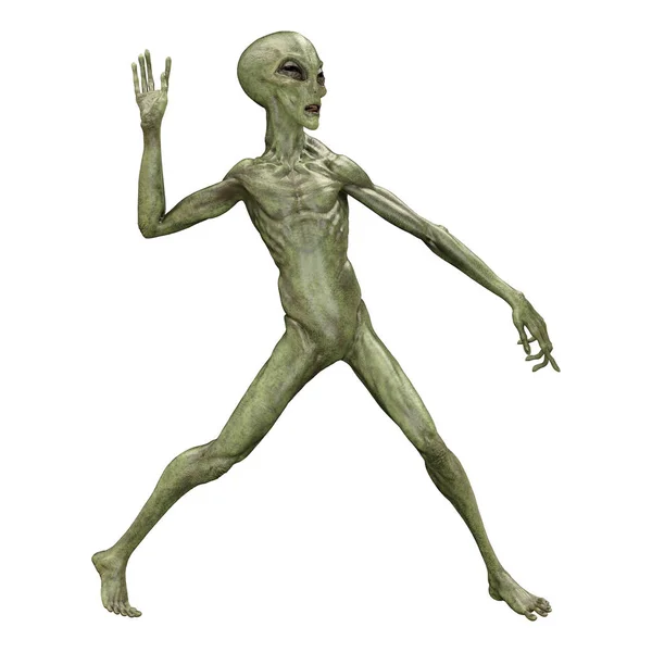 3D vykreslování zelený mimozemšťan na bílém pozadí — Stock fotografie